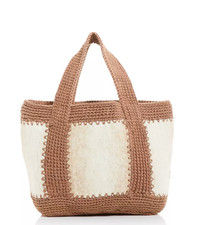 Vanessa Bruno Le Cabas  Small Caramel Ivory  Wool Crochet Tote Crossbody Bag NEW