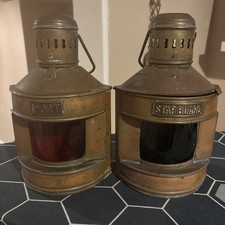 Vintage Brass and Copper Nautical Port and Starboard Lanterns. Pair. Nautical