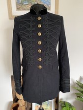 Zara Black Velvet Military Style Jacket Coat Toggles Blazer Gold Buttons - Small