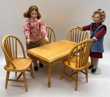Dolls house pine table and 4 Windsor spindle back chairs farmhouse 1/12th scale 