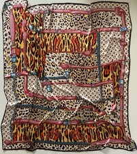 C2 A Large Size Animal Print 52 Inch Square Modern Vintage Silk Mix Scarf 