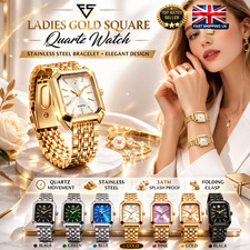 Womens Gold Rectangle Quartz