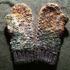 Fat Face Reverse Knit Mittens beige teal brown woolly thick gloves 
