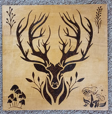 Beautiful handmade pyrography stag on wood plaque