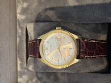 Accurist Silver Sunburst Dial With Date Gold Tone Leather Strap Quartz Watch
