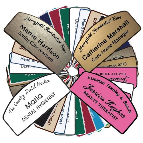 Engraved name badges arched - engraved,