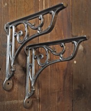 Pair Pewter 8" ANTIQUE CAST IRON VICTORIAN SHELF WALL CISTERN BRACKETS (BR10px2)