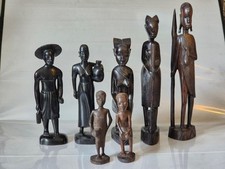 7 Vintage African Wood Carved Statues Figures , Tanzania  East Africa