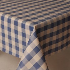 Blue and White Gingham Check PVC Vinyl Table Cloth Wipe Clean