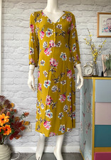 JOULES SIZE 12 14 DARCEY BUTTON FRONT  MUSTARD FLORAL MIDI DRESS