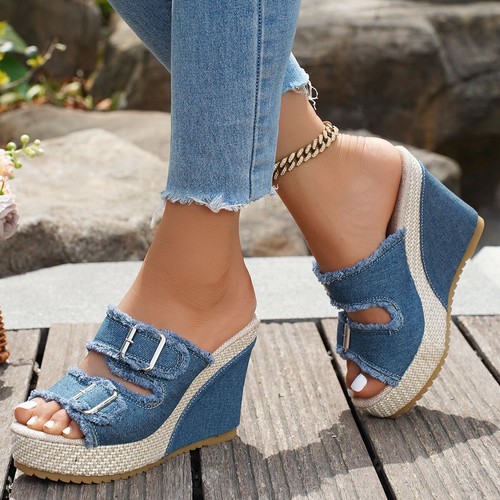 Women denim wedge heel - denim,