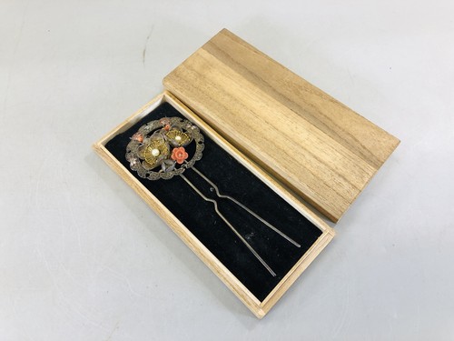 Y5727 kanzashi coral cloisonne - kanzashi,