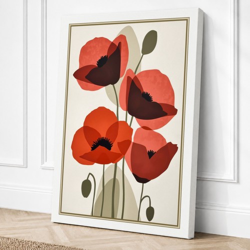 Red poppies botanical - poppies, canvas