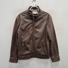 Reiss Orpwood Brown Leather Motorcycle Punk Bomber Full Zip Jacket Size Medium