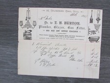 T H Burton Hull Plumber Glazier Gas Fitter Water Engineer Original 1898 Invoice
