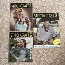 **3 X VINTAGE STITCHCRAFT MAGAZINES JUNE-JULY 1944 OCT 1945 & MAY 1959**