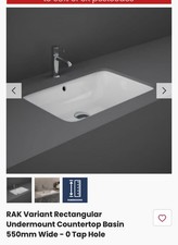 RAK Variant Rectangular Undermount Countertop Basin 550mm Wide - 0 Tap Hole