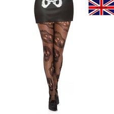 Large Skull Black Lace Halloween Tights Fishnet Gothic Patterned Womens UK 6-16