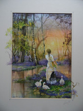Portrait Lady + Ducks by Spring Lake at Sunset. Glenda Rae Hand Finished
