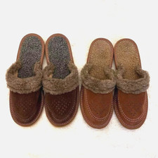 Women’s 100% Suede Leather Slippers With Sheepskin Wool