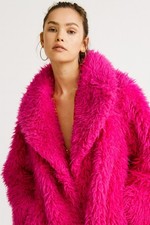 Red Dot Boutique Faux Fur Coat Small Hot Pink Shaggy Jacket Y2K Barbiecore NWT
