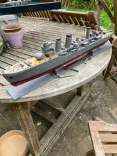 WW2 HMS ENTERPRISE CRUISER VINTAGE WOOD MODEL 28" on stand ,needs a little tlc
