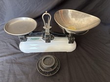 Vintage Kitchenalia White Enamel AVERY 2lb Weighing Scales and weights