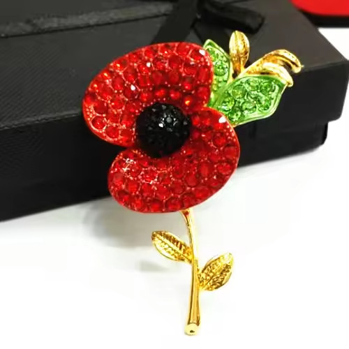 Red poppy flower brooch ww2 - poppy,