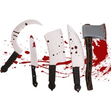 BLOODY HALLOWEEN WEAPON PLASTIC KNIFE SICKLE CLEAVER ACCESSORY PROP FANCY DRESS