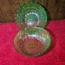 Pair of Vintage Green Pressed Glass Bowls – Retro Scalloped Design