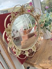 Vintage Retro Concave Cream Mirror Shabby Chic Round