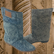 Class Act Big Girls Women's Mid-Calf Denim Fabric Pull-On Ankle Boots NARROW