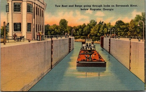 Postcard tow boat barge - postcard,