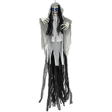 Scary Doll Light Up Hanging Decoration Colour Change Eyes Poseable Grey 4ft