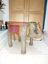 VINTAGE STYLE INDIAN HAND PAINTED SOLID WOOD ELEPHANT STOOL / TABLE