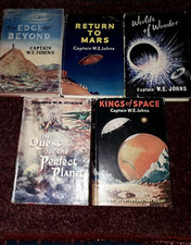 5 x 1st edition books Biggles author Captain W. E. Johns. Space Mars rockets SF
