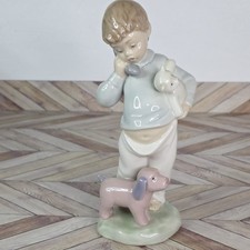 Lladro NAO Boy On The Phone With Puppy & Teddy Bear Porcelain Figurine #1044