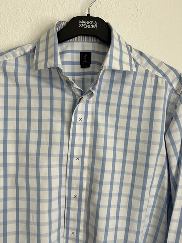 Blue white check long - white,
