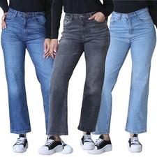 Ladies Wide Leg Jeans Womens High Waisted Straight Fit Baggy Denim Pants