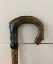OX Buffalo Horn crook handle Walking Stick on a hazel shank