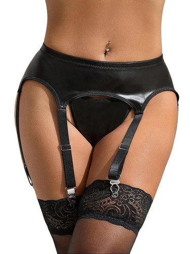 Sexy black wet look suspender - sexy,
