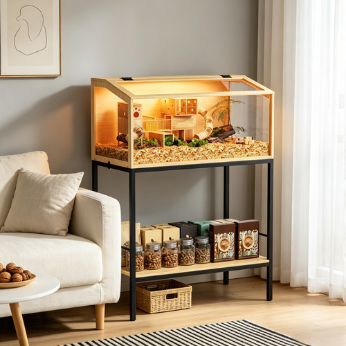 Wooden hamster cage with - hamster,