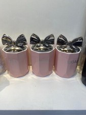 Tea Coffee Sugar Jar Pink Chrome Bow Storage Set Ceramic Air Tight Canisters