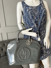 Armani Jeans Bag Grey Patent vegan Faux Leather Handbag Grab Bag