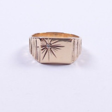 Gents Yellow Gold Ring Signet Diamond size U Bark Finish Vintage mans