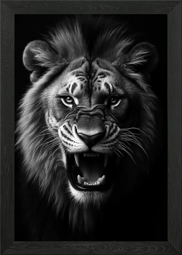 Roaring lion portrait framed - lion,
