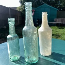 Antique vintage Aqua Embossed HOLBROOK CO Worcestershire Sauce Bottle w/other 