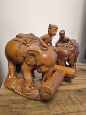 Pair Vintage?Hand Carved?Indian Elephant Working Pair Ornament/Bookends.