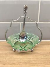 Vintage Green Glass Celtic Plate Jam Bowl With Hanging Spoon Made In England 