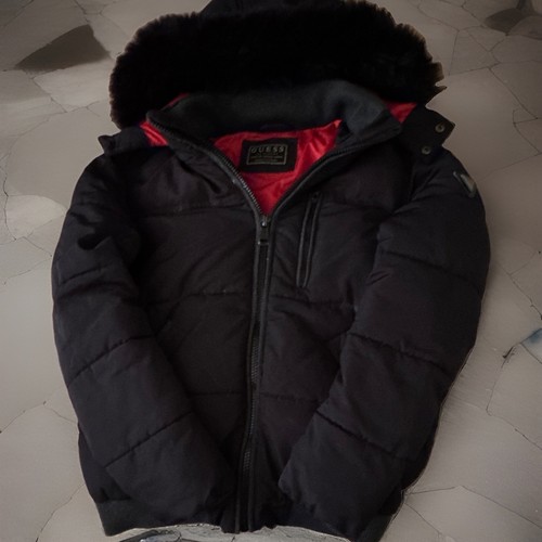 Guess black faux - fur, hooded